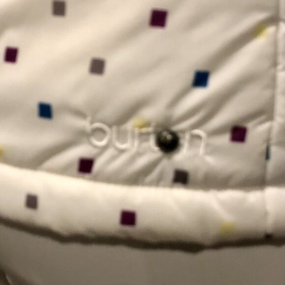 Burton Dryride Puffer Vest Small Cream Hooded Faux Fur Trim Zip Snap Pockets - Picture 7 of 12